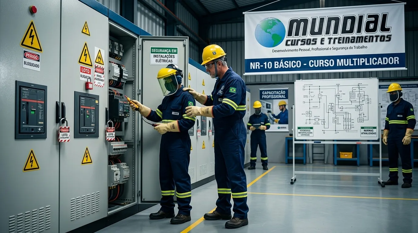 Profissional realizando treinamento de segurança elétrica conforme NR-10
