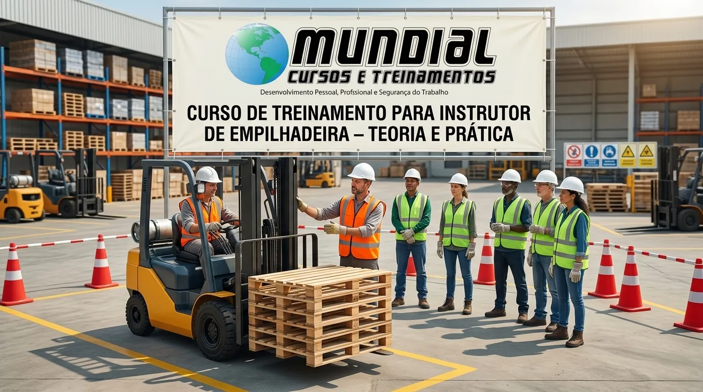 Instrutor conduzindo treinamento prático de empilhadeira