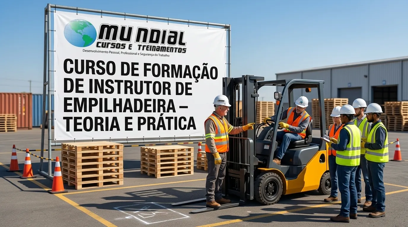 Instrutor e operador aplicando boas práticas de segurança em empilhadeira