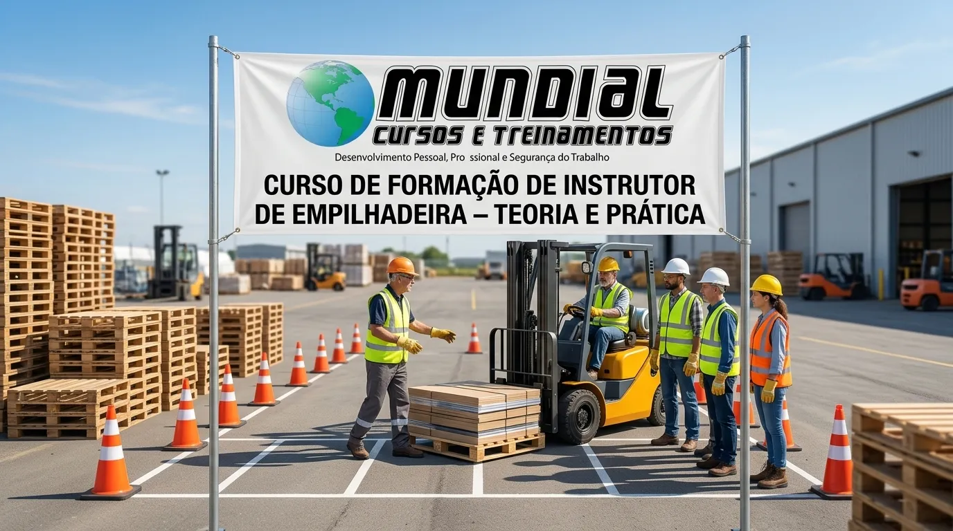 Instrutor avaliando desempenho de operador de empilhadeira