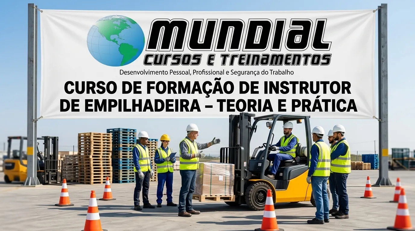Instrutor treinando operadores de empilhadeira segundo NR-11