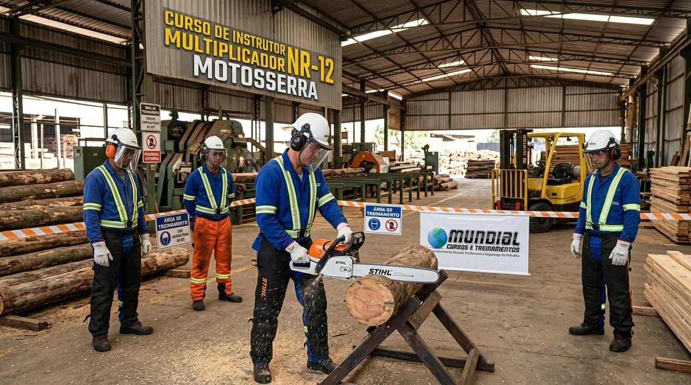 Instrutores capacitados conforme NR-12 para operação segura de motosserras